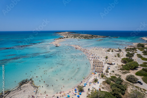 Aerial summer sunny view of Elafonissi Beach, Crete, Greece