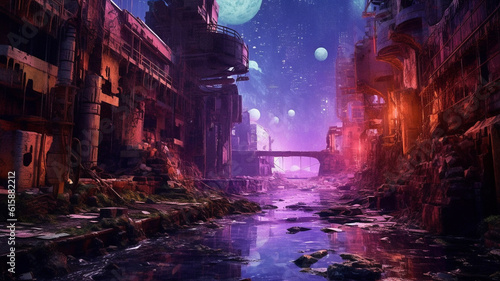 A post-apocalyptic city, created with AI Generative Technology © Ruben Chase