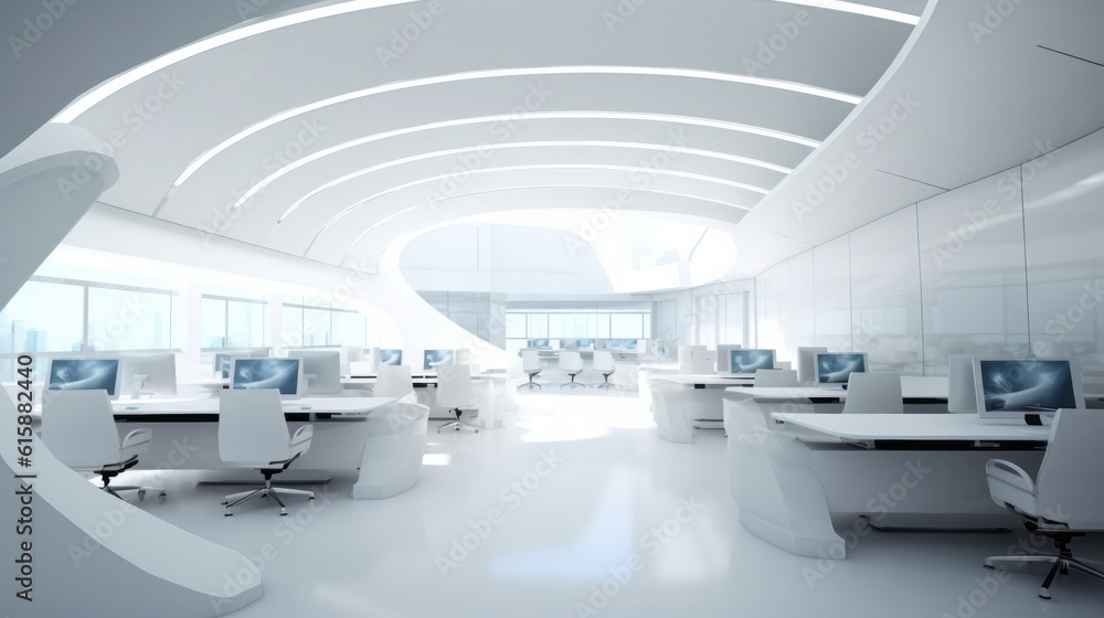 Futuristic white corporate office. Generative AI. Futuristic white corporate office. Generative AI.