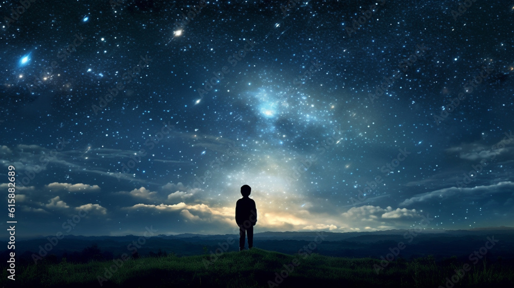 Fototapeta premium child looks at the night sky