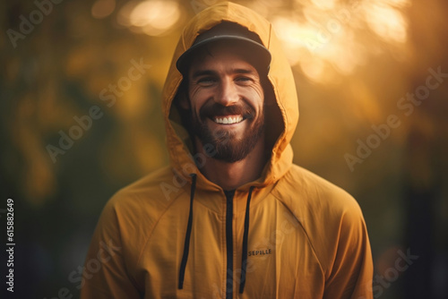 Man wearing sports outfit smiling in the city