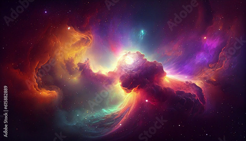 Colorful space galaxy cloud nebula. Stary night cosmos. Universe science astronomy. Supernova background wallpaper Ai generated image  © PixxStudio