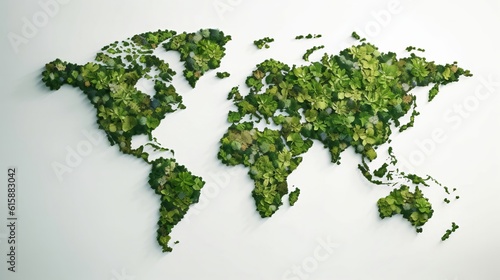 Fototapeta samoprzylepna Environment-friendly world map composed of green leave. Generative AI.