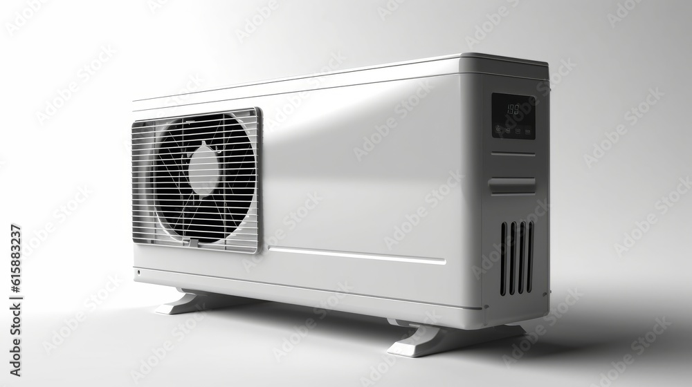 Air conditioner unit isolated on a white background. Generative AI. Air conditioner unit isolated on a white background. Generative AI.
