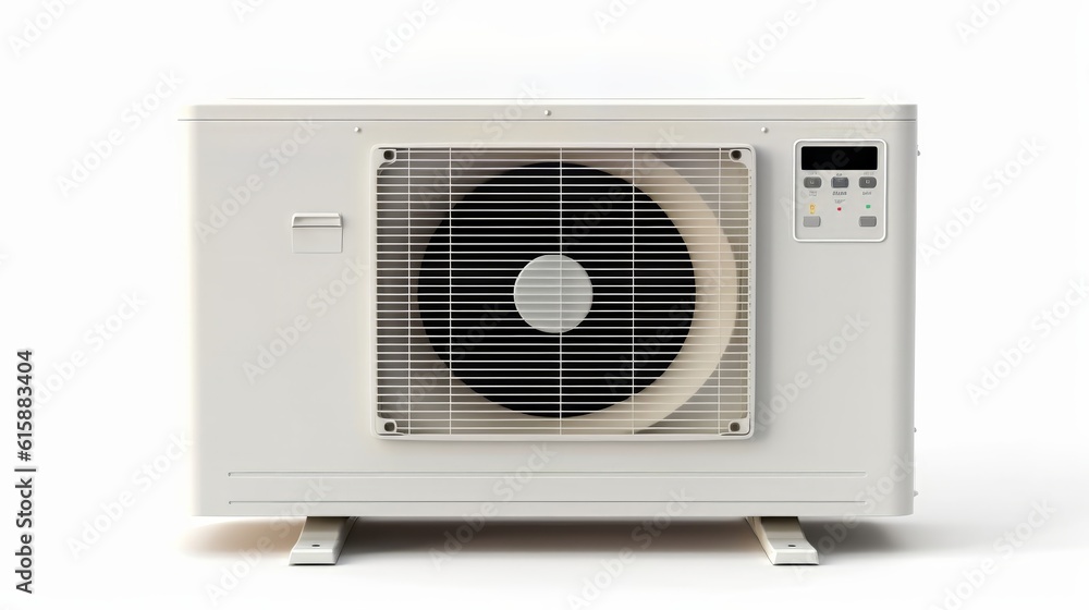 Air conditioner unit isolated on a white background. Generative AI. Air conditioner unit isolated on a white background. Generative AI.