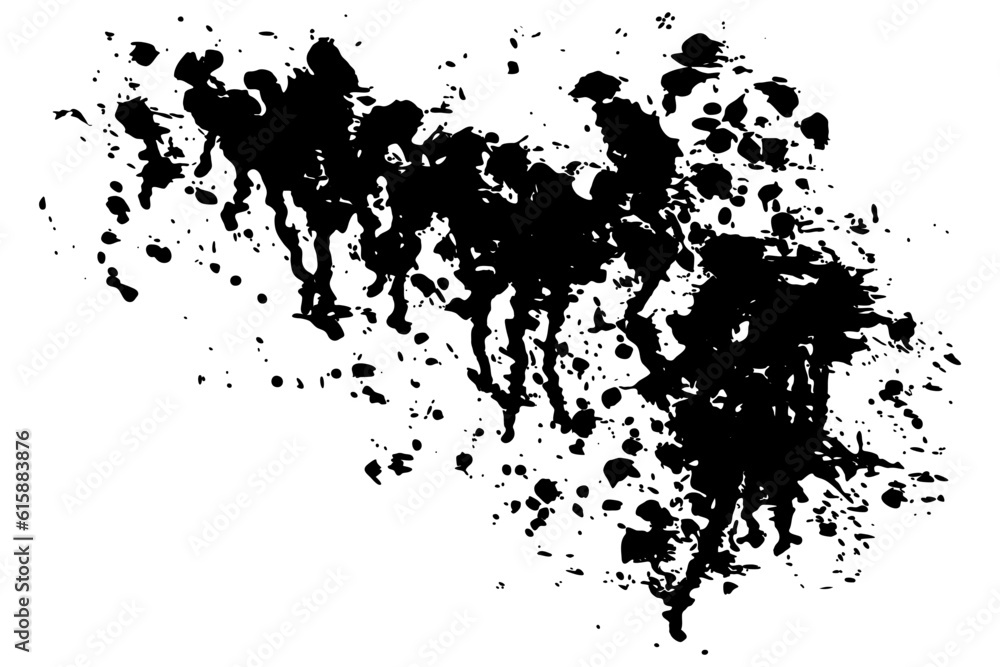 Monochrome splash silhouette isolated on white background. Black drip on wall. Watercolor spatter texture. Abstract vector illustration. Runny liquid ink. Horror grunge pattern