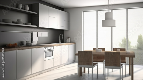 Modern Charcoal Grey Kitchen Interior Design. Generative AI