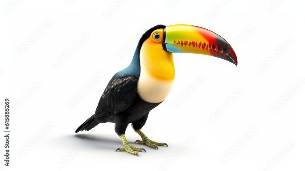 Fototapeta premium Beautiful colorful toucan isolated on a white backgroud. Generative AI.