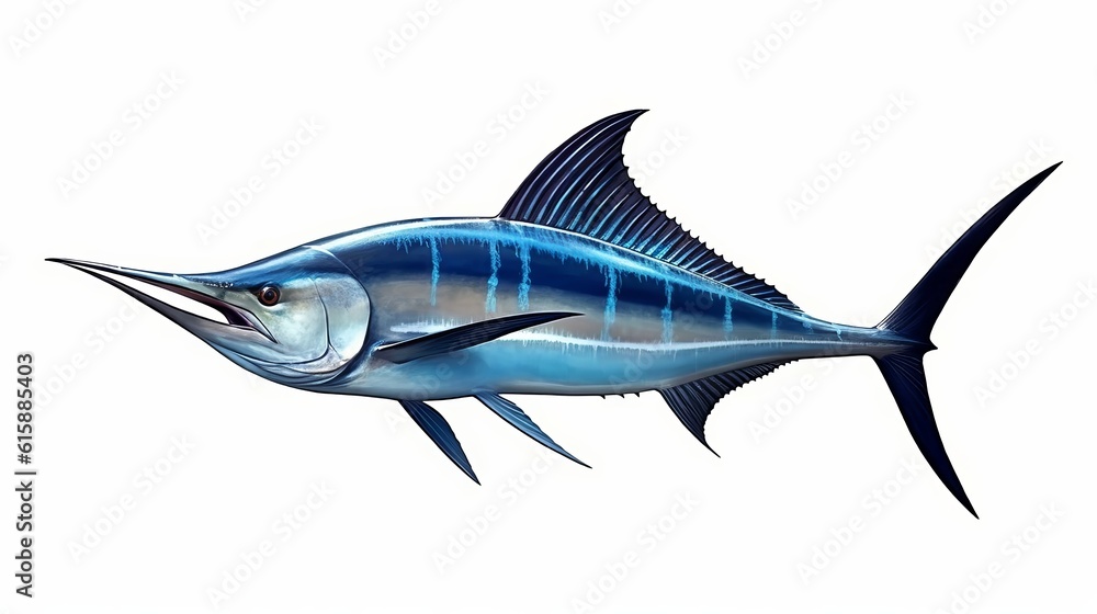 Blue marlin swordfish isolated on a white background. Generative AI. Blue marlin swordfish isolated on a white background. Generative AI.