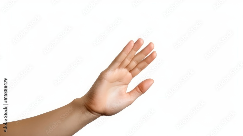 Empty open female hand isolated on white background. Generative AI. Empty open female hand isolated on white background. Generative AI.
