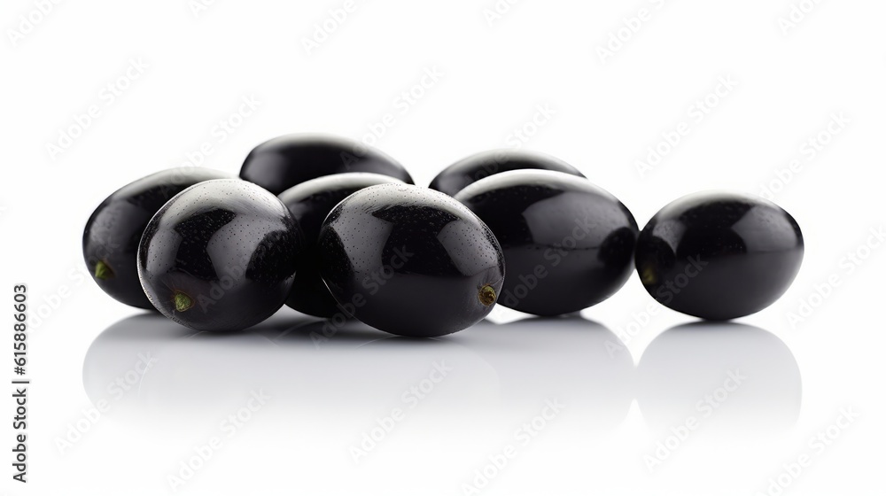 Black olives isolated on white background. Generative AI. Black olives isolated on white background. Generative AI.