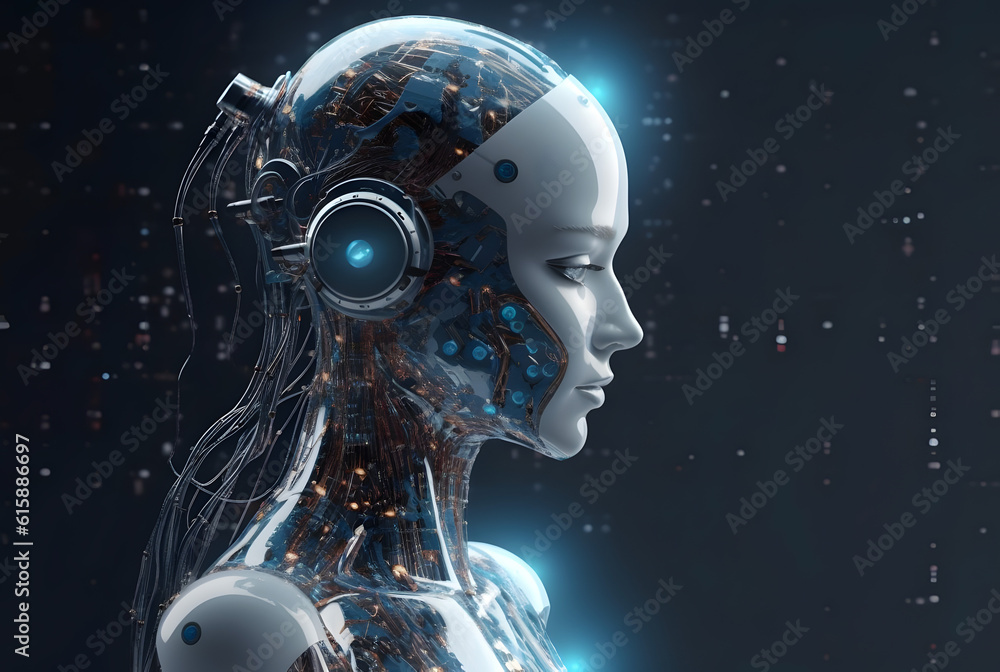Futuristic female robot with artificial intelligence. AI generated Futuristic female robot with artificial intelligence. AI generated