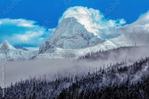 majestic mountain peak in winter, Glacier National Park, Montana