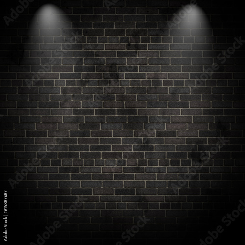 3D render of spotlights on a grunge brick wall