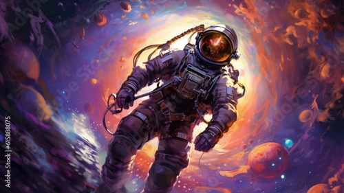 Clad in a resilient suit, the intrepid explorer embarks on a cosmic odyssey. Generative AI