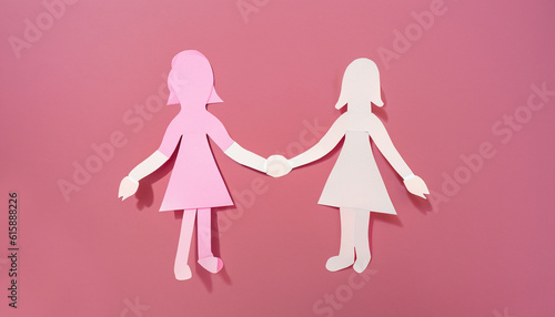happy friendship day with paper cut on pink paper background