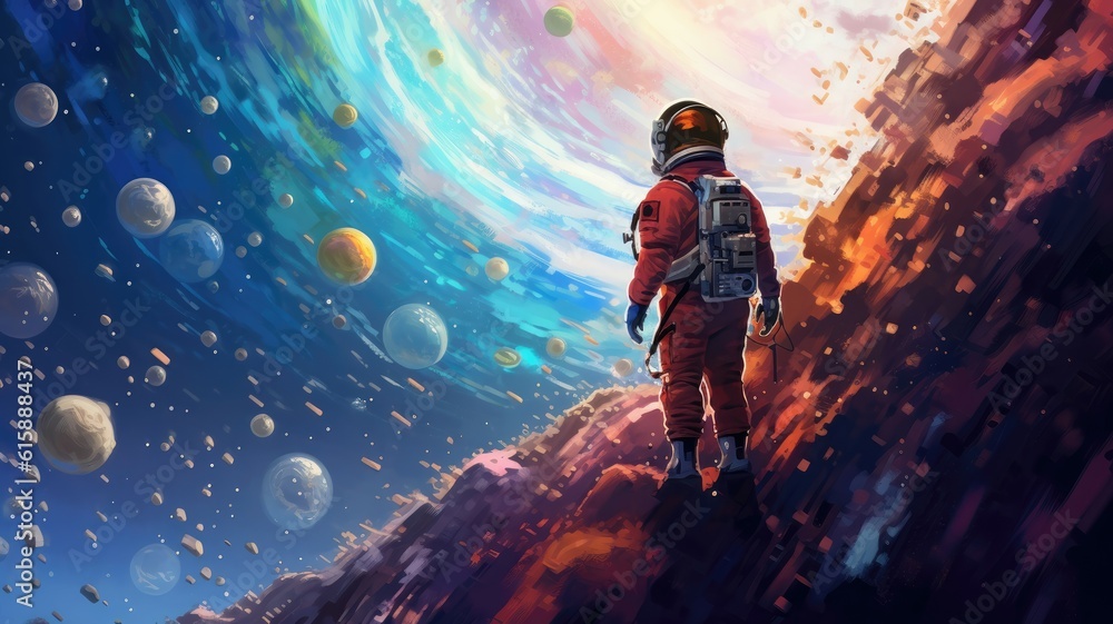 Courageously floating amidst boundless stars, the astronaut gazes at the mysterious universe. Generative AI
