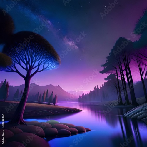 night landscape with trees