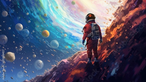 Courageously floating amidst boundless stars, the astronaut gazes at the mysterious universe. Generative AI