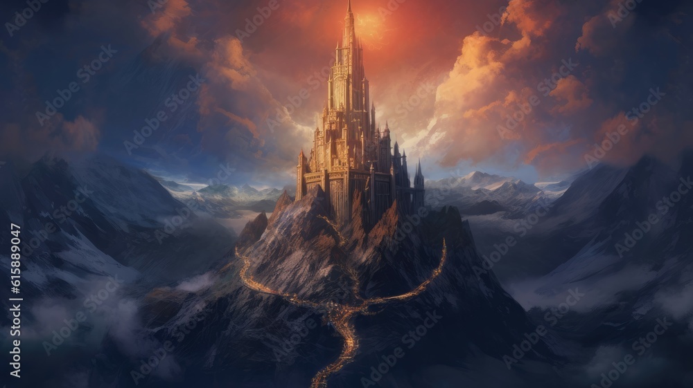 Fototapeta premium Majestic mountains tower above, reaching towards the heavens, inviting exploration and awe. Generative AI