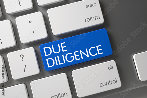 Obraz na plátne Due Diligence Concept: Aluminum Keyboard with Due Diligence, Selected Focus on Blue Enter Keypad
