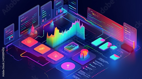 Isometric infographic concept of data analytics service colorful illustration