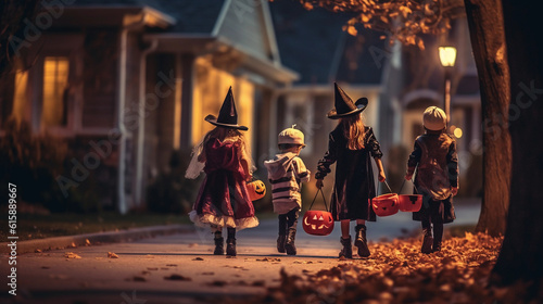 kids go trick or treating on Halloween  Generative AI