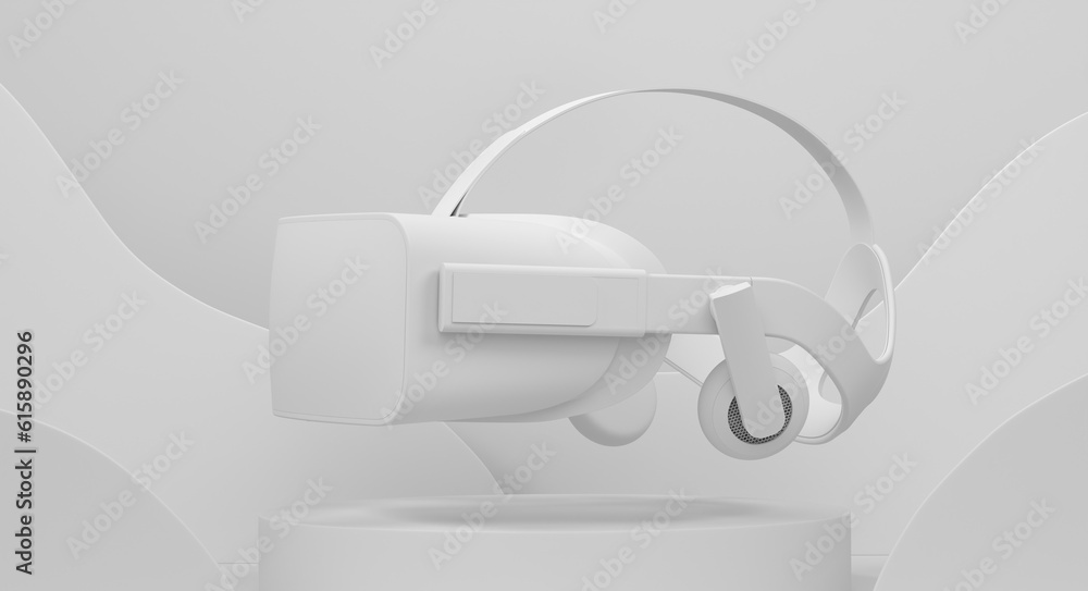 Virtual reality glasses on cylinder podium with step on monochrome Virtual reality glasses on cylinder podium with step on monochrome