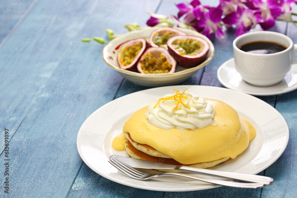 homemade lilikoi passion fruit pancake, Hawaiian food