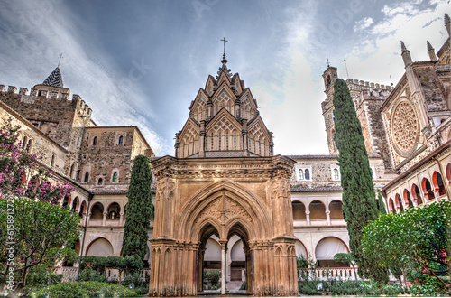 Mudejar cloister of Guadalupe Monastery, Central building. Caceres, Extremadura, Spain. HDR