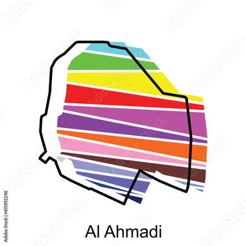 Map Al Ahmadi Design Template, Vector map of Kuwait Country with named governance and travel icons photo