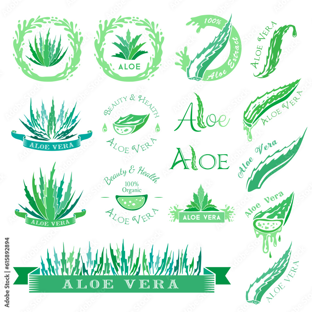 Aloe vera design elements. Stencil style. Aloe vera design elements. Stencil style.