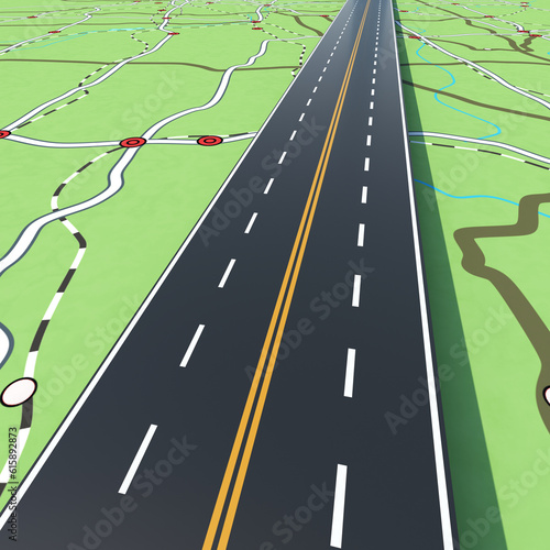 Road crosses the cities. Concept of infrastructure  road links  highway.3D Rendering