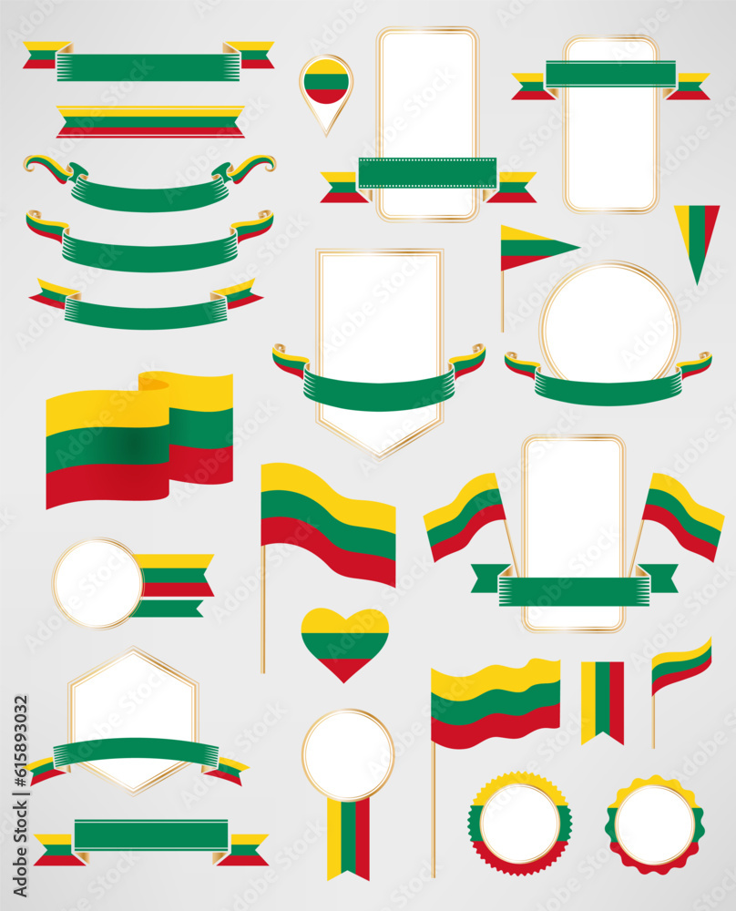 Lithuania flag decoration elements. Banners, labels, ribbons, icons, badges and other vector design element with flag of Lithuania Lithuania flag decoration elements. Banners, labels, ribbons, icons, badges and other vector design element with flag of Lithuania