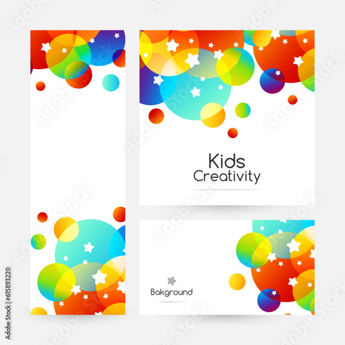 Creative kids cards with colorful bubble decoration and starry texture.