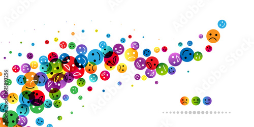 Emotion conceptual vector. Illustration with flying decoration elements from ranking emoji.