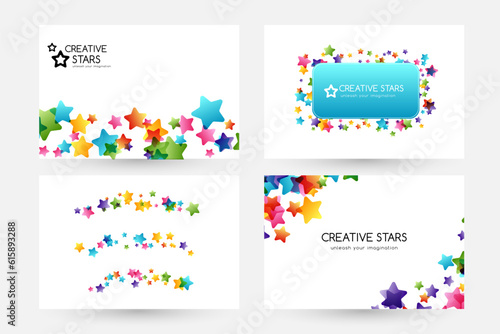 Creative kids vector cards with colorful stars