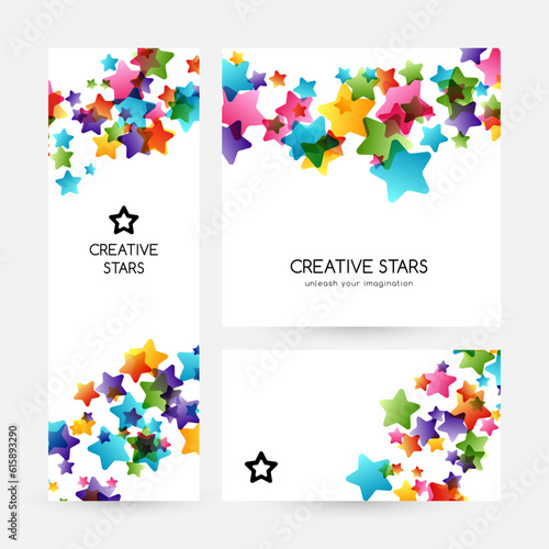 Creative kids vector cards with colorful stars