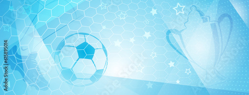 Abstract soccer background with big football ball and other sport symbols in light blue colors
