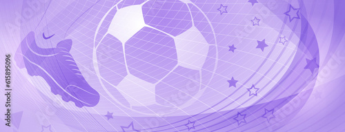 Abstract soccer background with big football ball and other sport symbols in purple colors