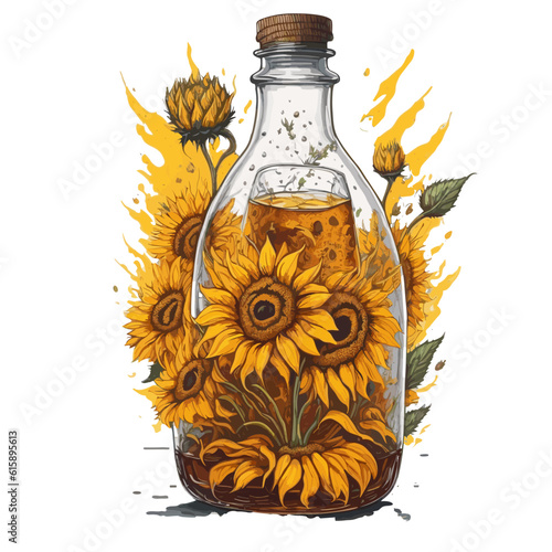 Watercolor pattern with sunflower bouquets, butterflies and  bird and tropical leaves