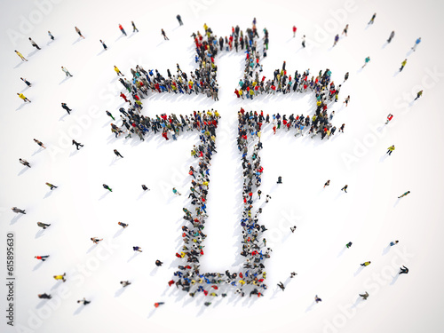 Foto Many people together to create the shape of a crucifix