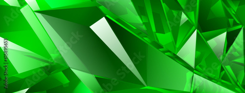 Abstract crystal background in green colors with refracting of light and highlights on the facets