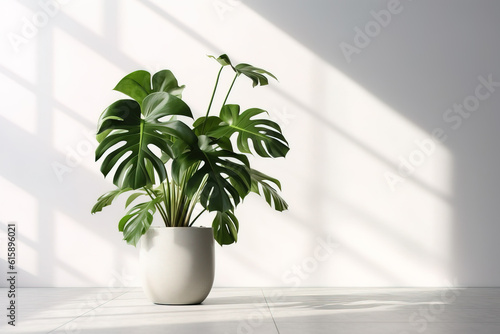 Monstera plant in a flowerpot in an open space room