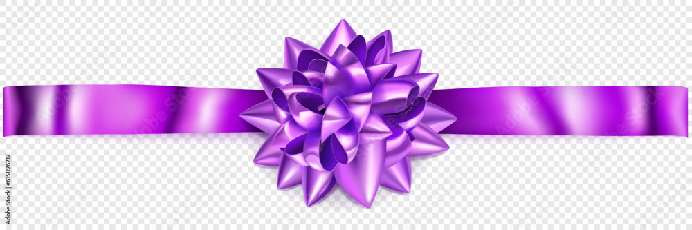 Beautiful purple shiny bow with horizontal ribbon with shadow on transparent background Beautiful purple shiny bow with horizontal ribbon with shadow on transparent background