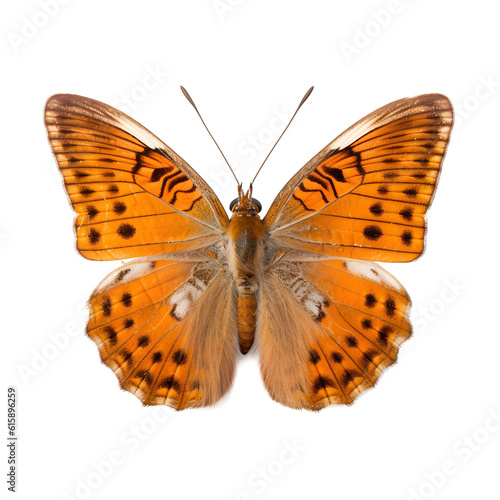 chestnut bob Butterfly, top view, isolated on white, orange