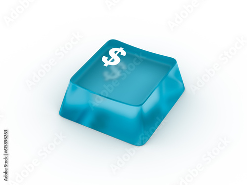 Dollar symbol on transparent keyboard button. 3D rendering