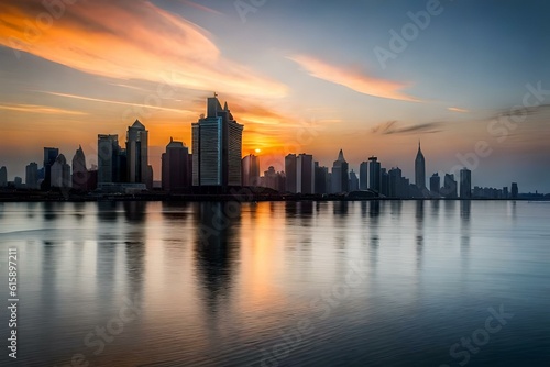 city skyline at sunset AI Generated  © Ushtar