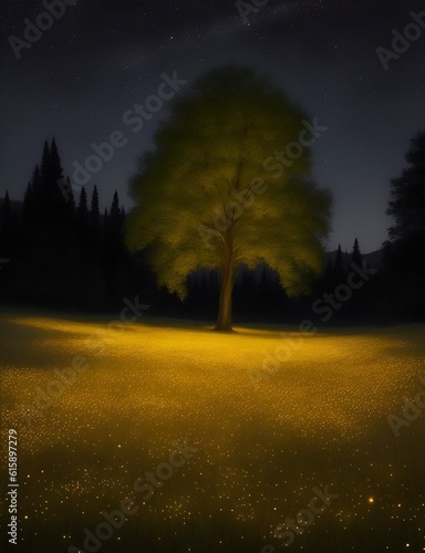 forest illuminated by fireflies