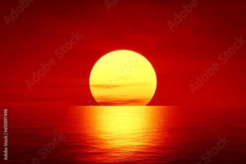 Fototapeta Naklejka Na Ścianę i Meble -  3d illustration of a red sunset over the ocean